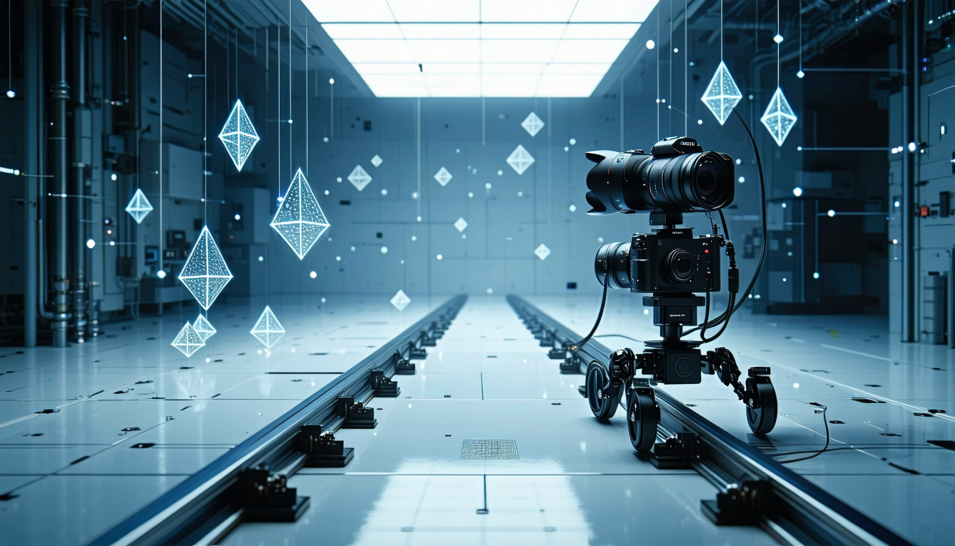 Illustration accompanying World Labs' Atlas conditions video generation on an explicit camera path