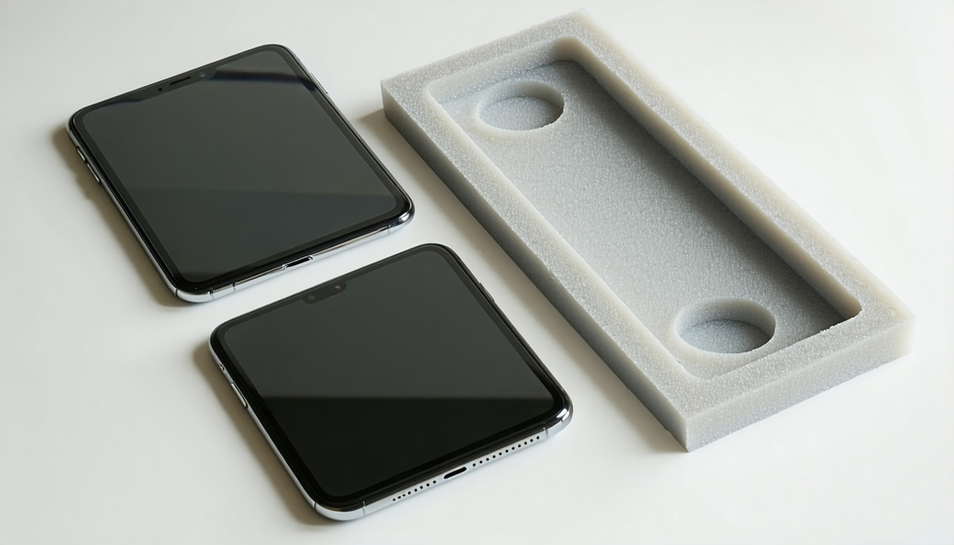 Illustration accompanying iPhone Duo matches inner and outer display ratios, swaps Face ID for Touch ID