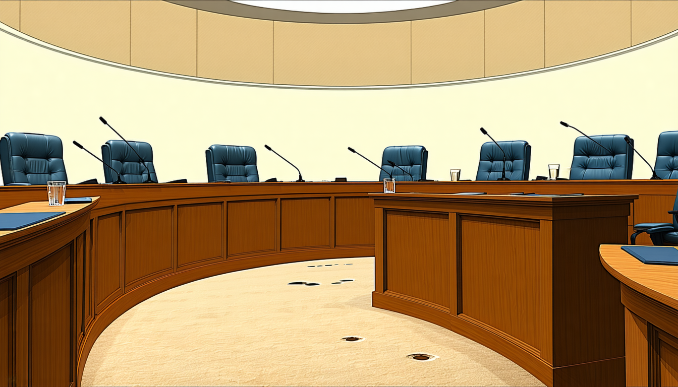 Illustration accompanying Hester Peirce's exit shrinks the SEC and CFTC to three commissioners across ten seats