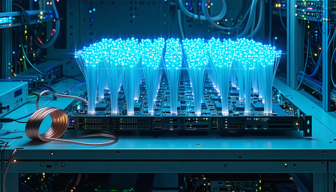 Illustration accompanying Volantis raises $88 million to link one GPU to 220 memory chips with light