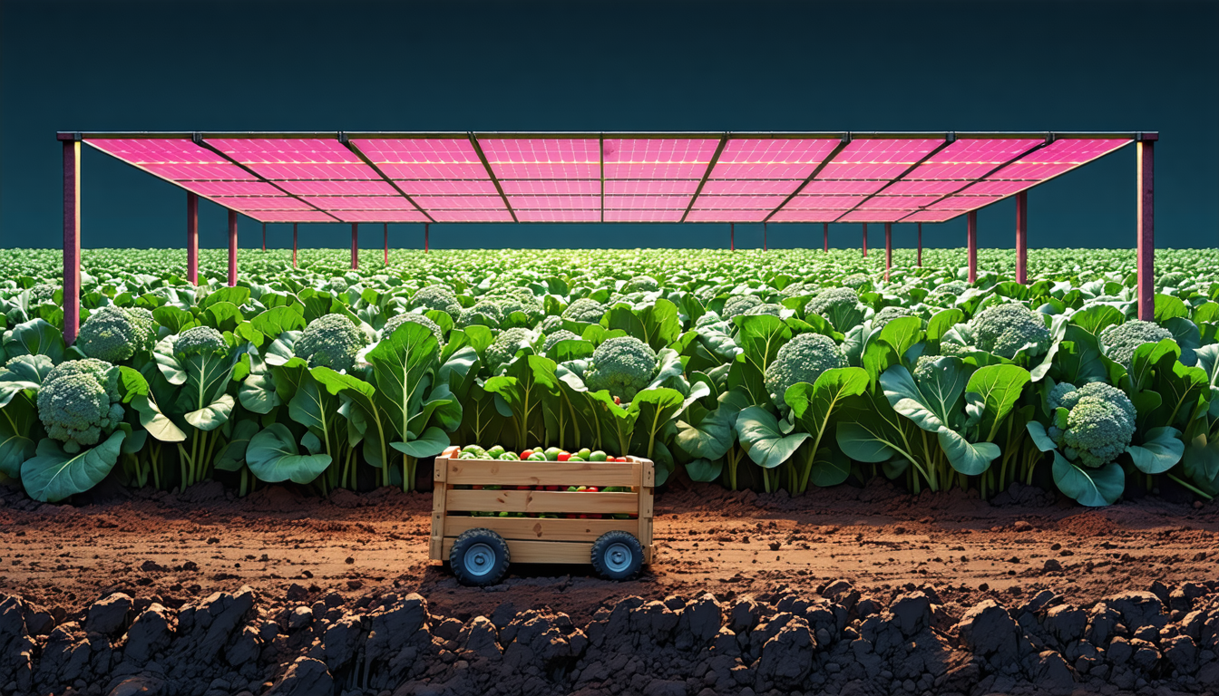 Illustration accompanying Broccoli under magenta solar panels took 25 days longer to mature in a Swedish trial