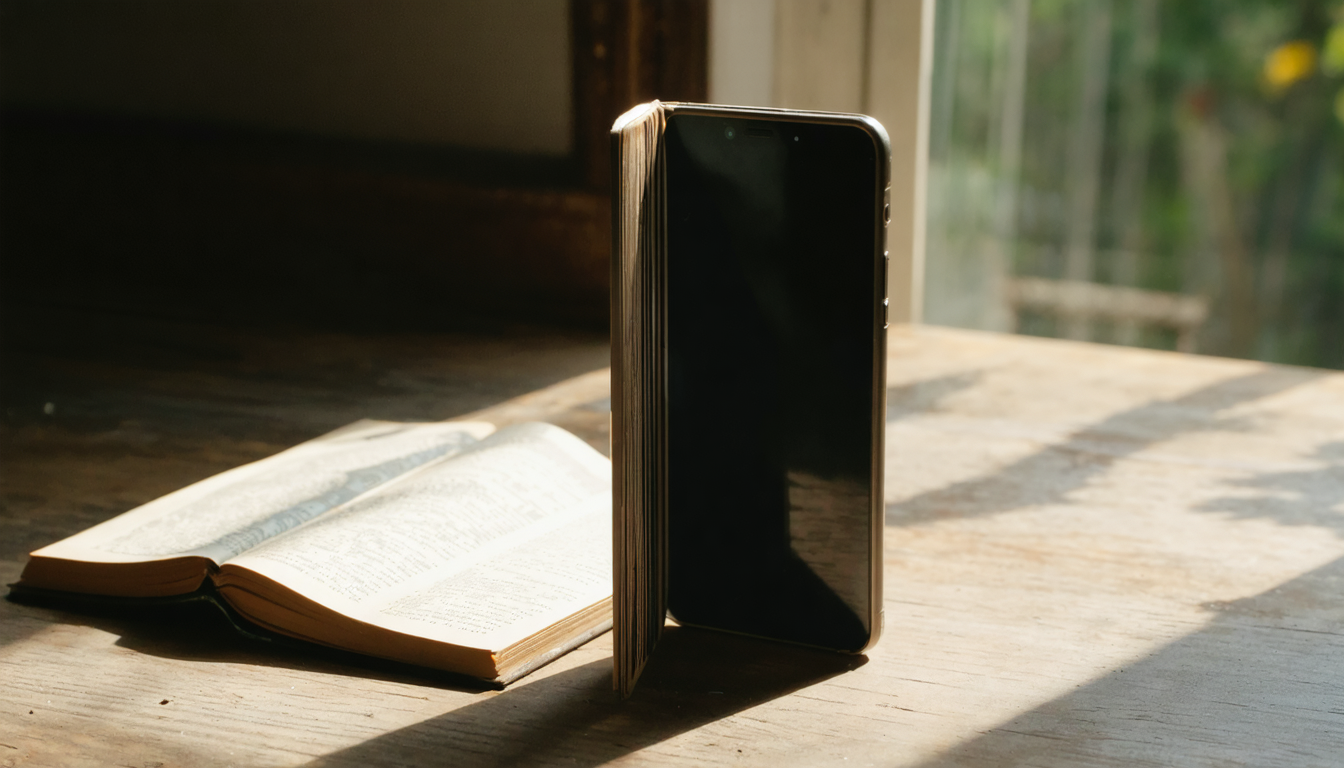 Illustration accompanying iPhone Duo's Quick Look lays documents out as a two-page spread when held open like a book