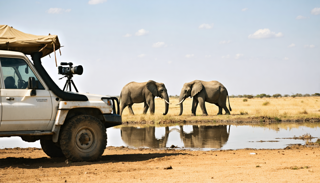 Illustration accompanying Wild savanna elephants check who is watching before they gesture, a study of about 840 gestures finds
