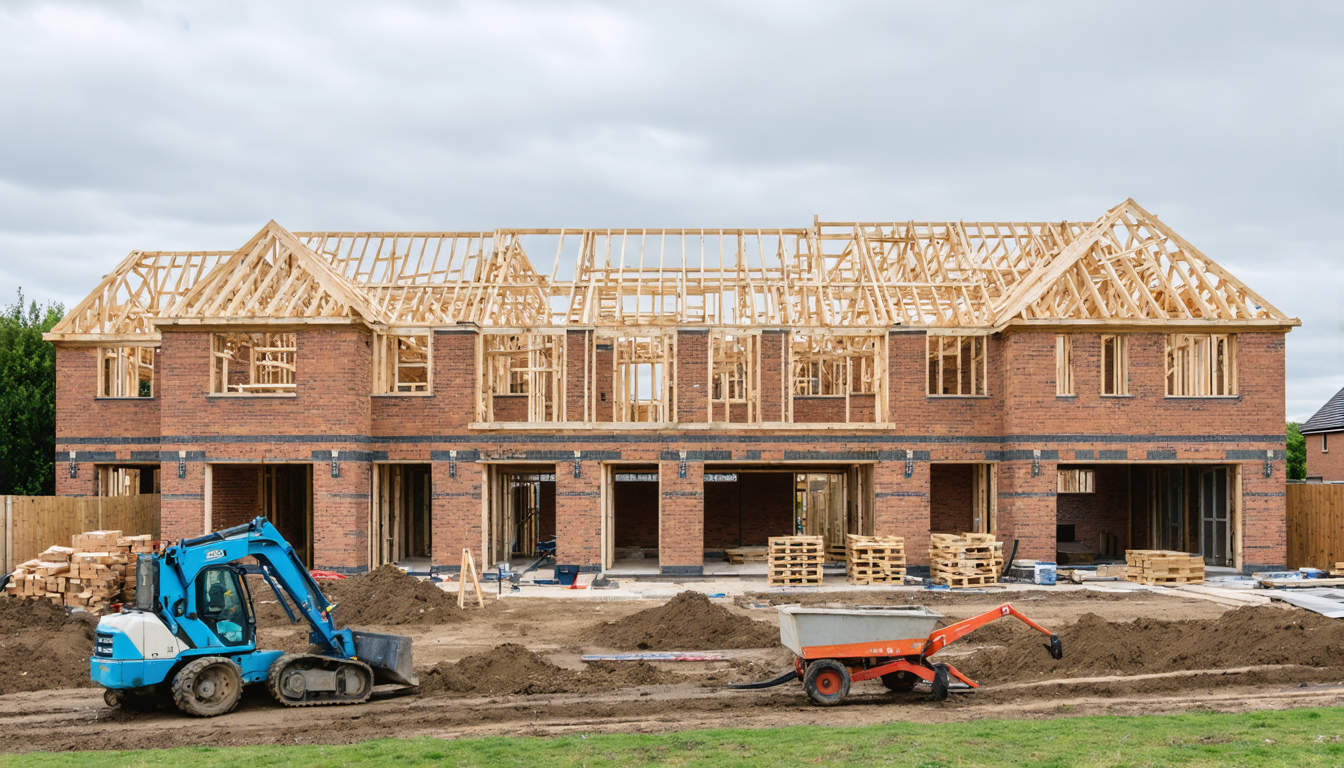 Illustration accompanying Private new housing was main drag as construction output fell 1.0% in three months to August 2026